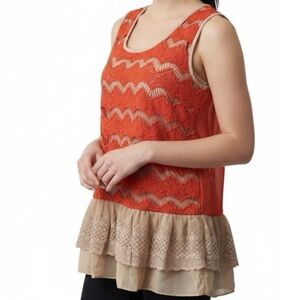 Ryu Lacy Sheer Flounced Ruffle Sleeveless Top with Open Back Bow Tie- NWT Sz.Sm